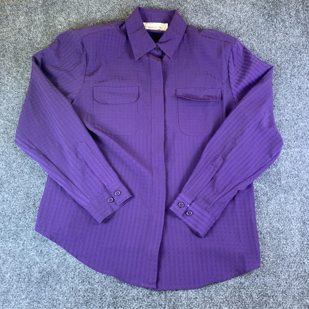 Sarah Bentley Shirt Womens Medium Purple Long Sleeve Pockets Button Up Casual